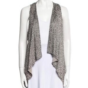 Alice + Olivia Sequin beaded open front sparkle cardigan grey silver small party